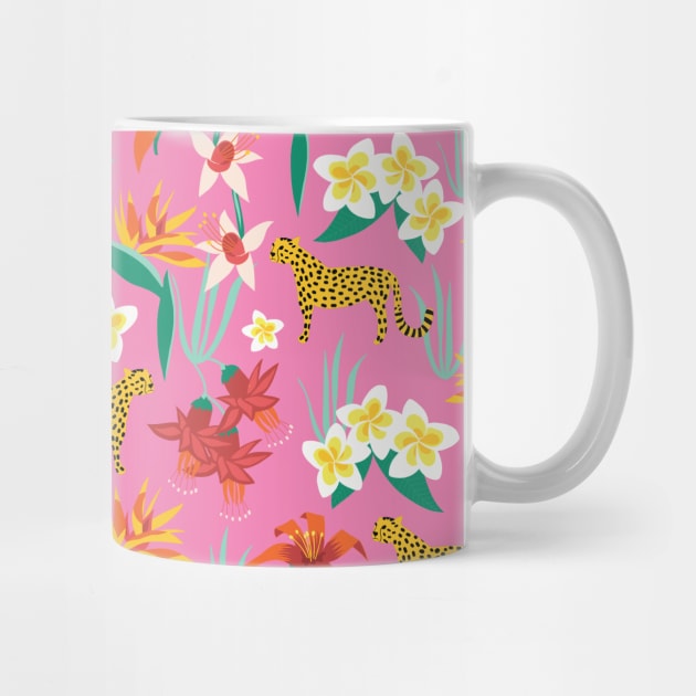 Exotic Flowers and Cheetahs Pink by Sandra Hutter Designs